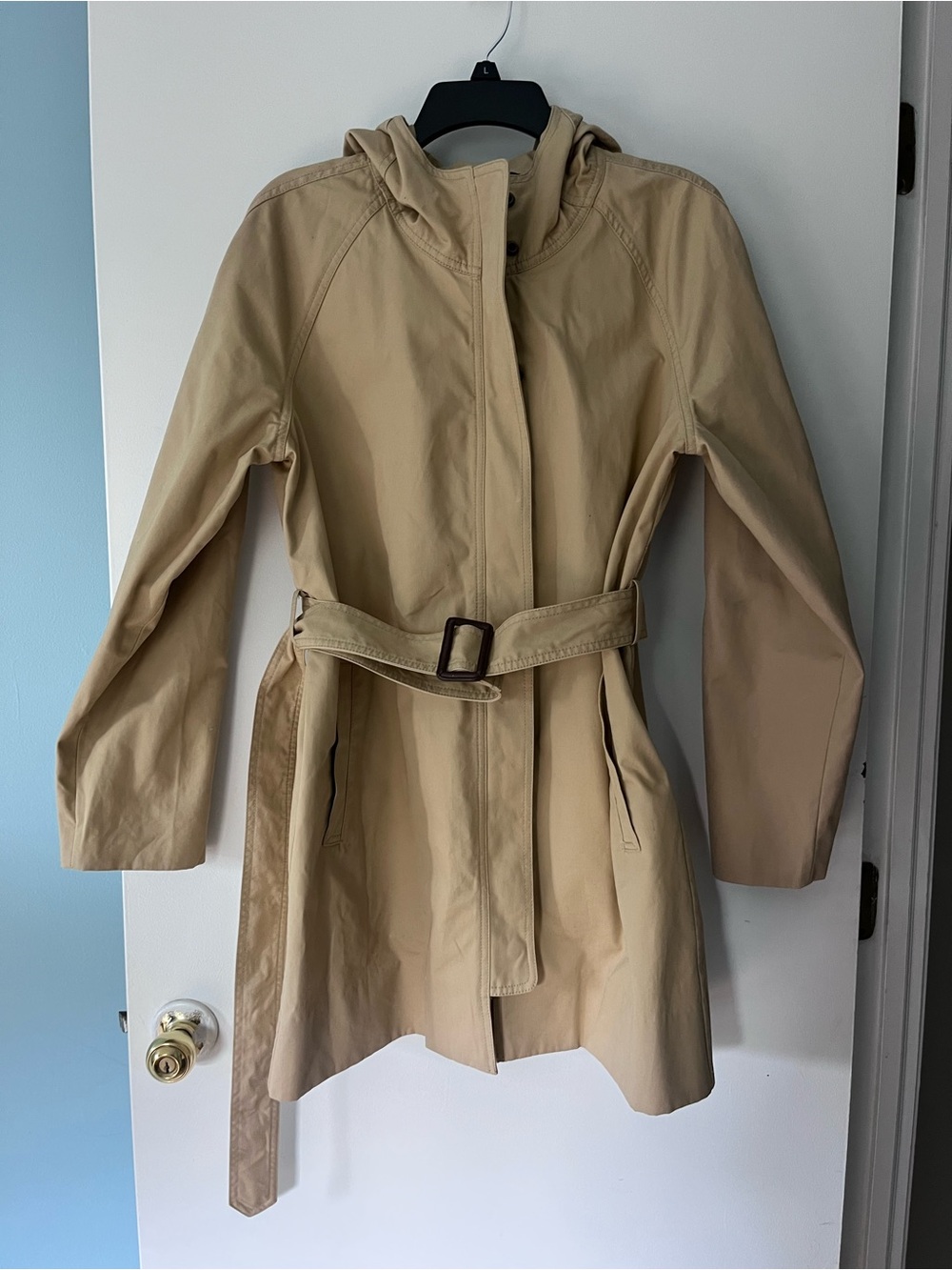 J. Crew Hooded Trench Coat with Belt - Tan